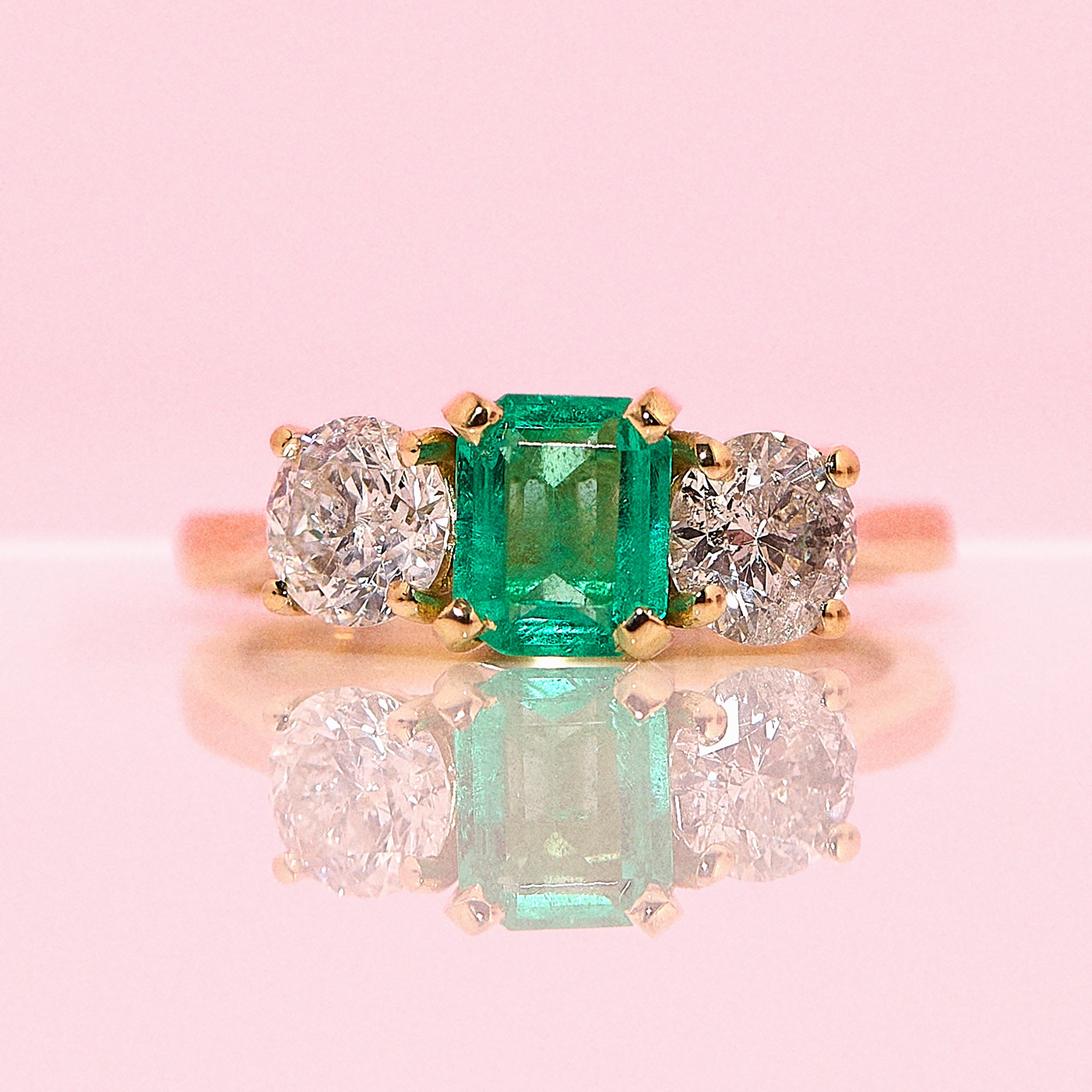 18ct gold Columbian emerald and diamond three stone ring (made to order)