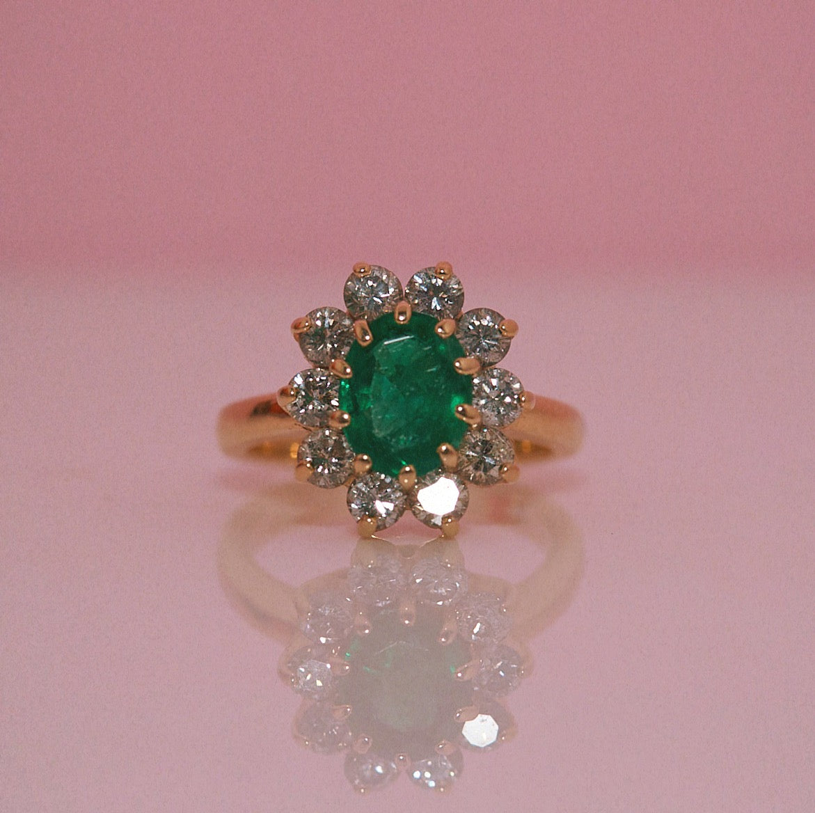 14ct gold emerald and diamond cluster ring