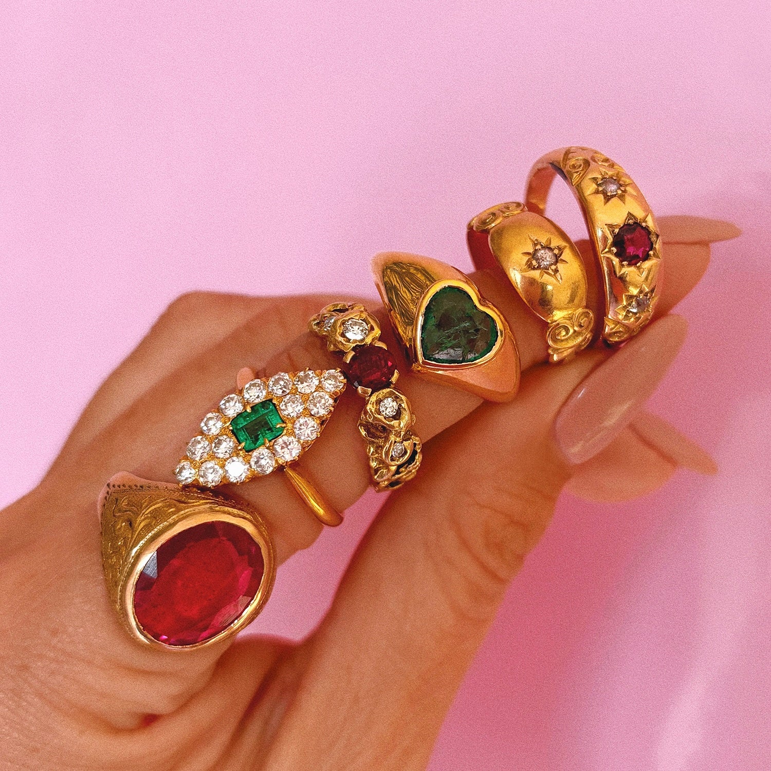 18ct gold ruby and diamond gypsy ring