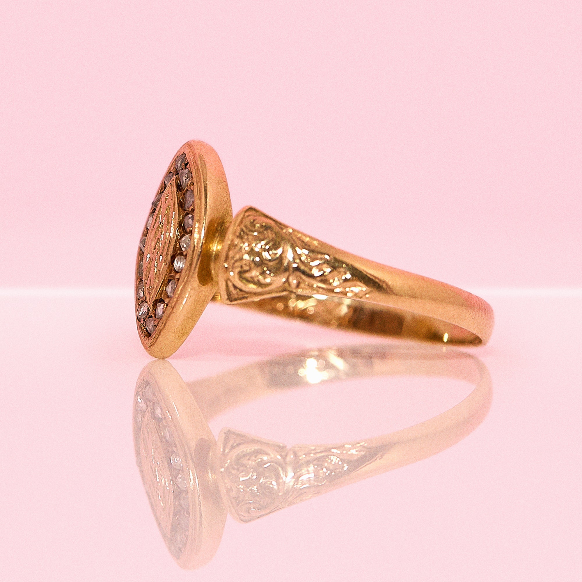 18ct gold rose cut diamond marquise Victorian ring from 1870