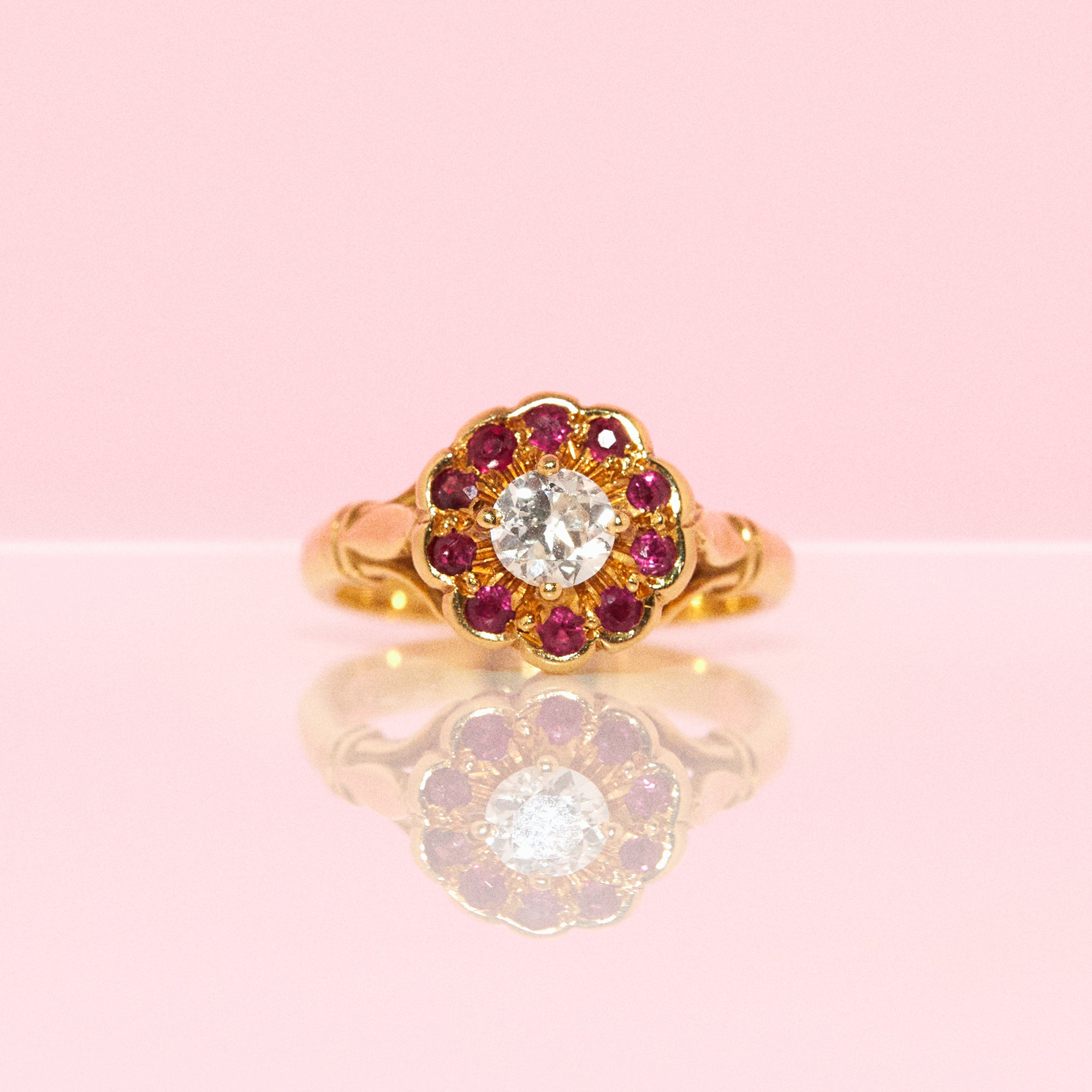 18ct gold ruby and diamond cluster ring from 1994