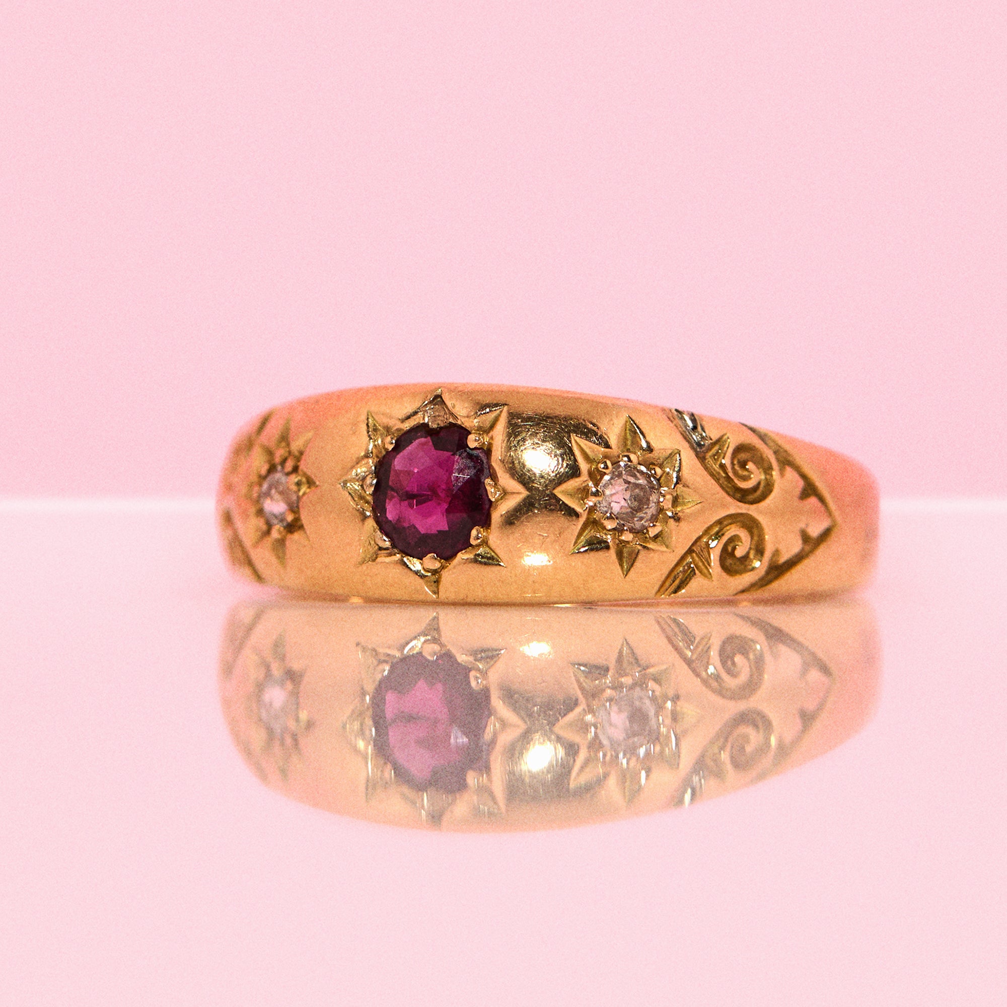 18ct gold ruby and diamond gypsy ring