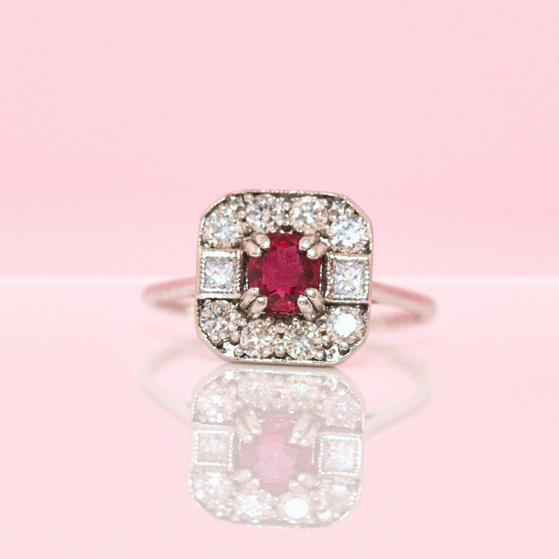 18ct white gold ruby and diamond ring