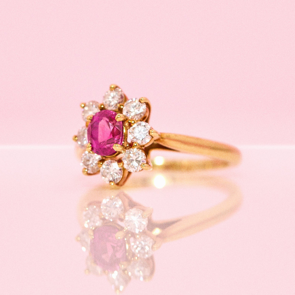 18ct gold Tiffany and Co ruby and diamond cluster ring