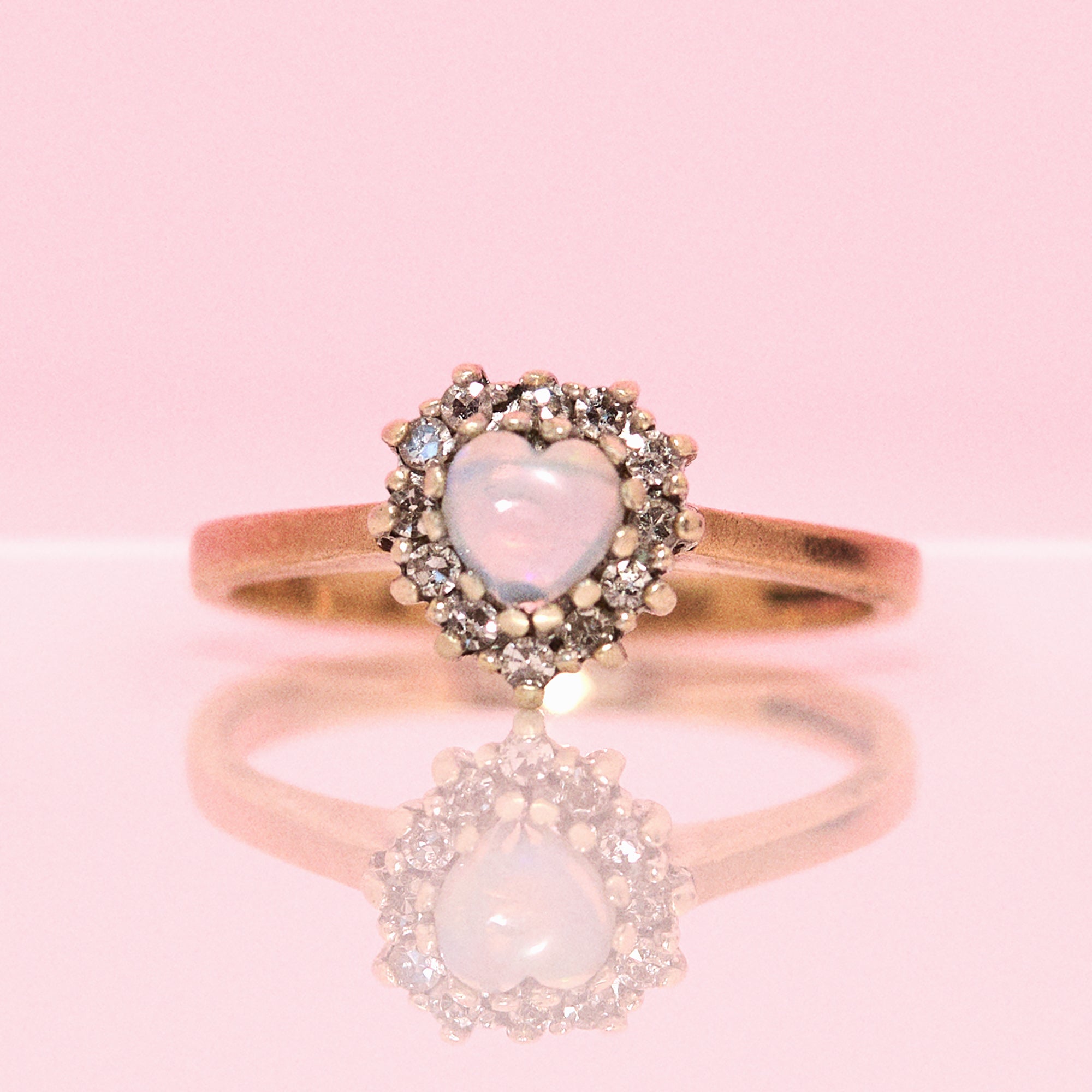 9ct gold heart-shaped opal and diamond cluster ring