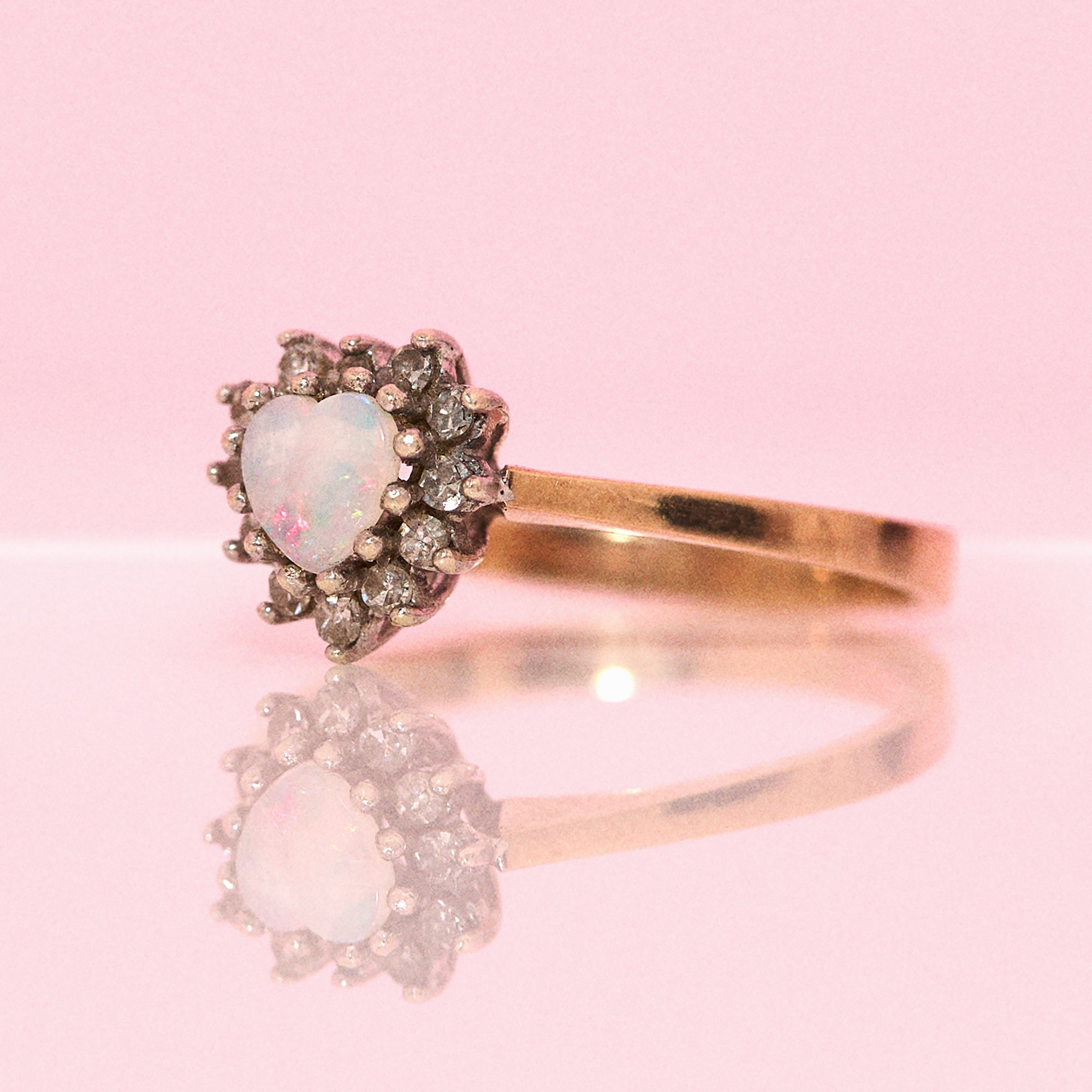9ct gold opal and diamond cluster ring