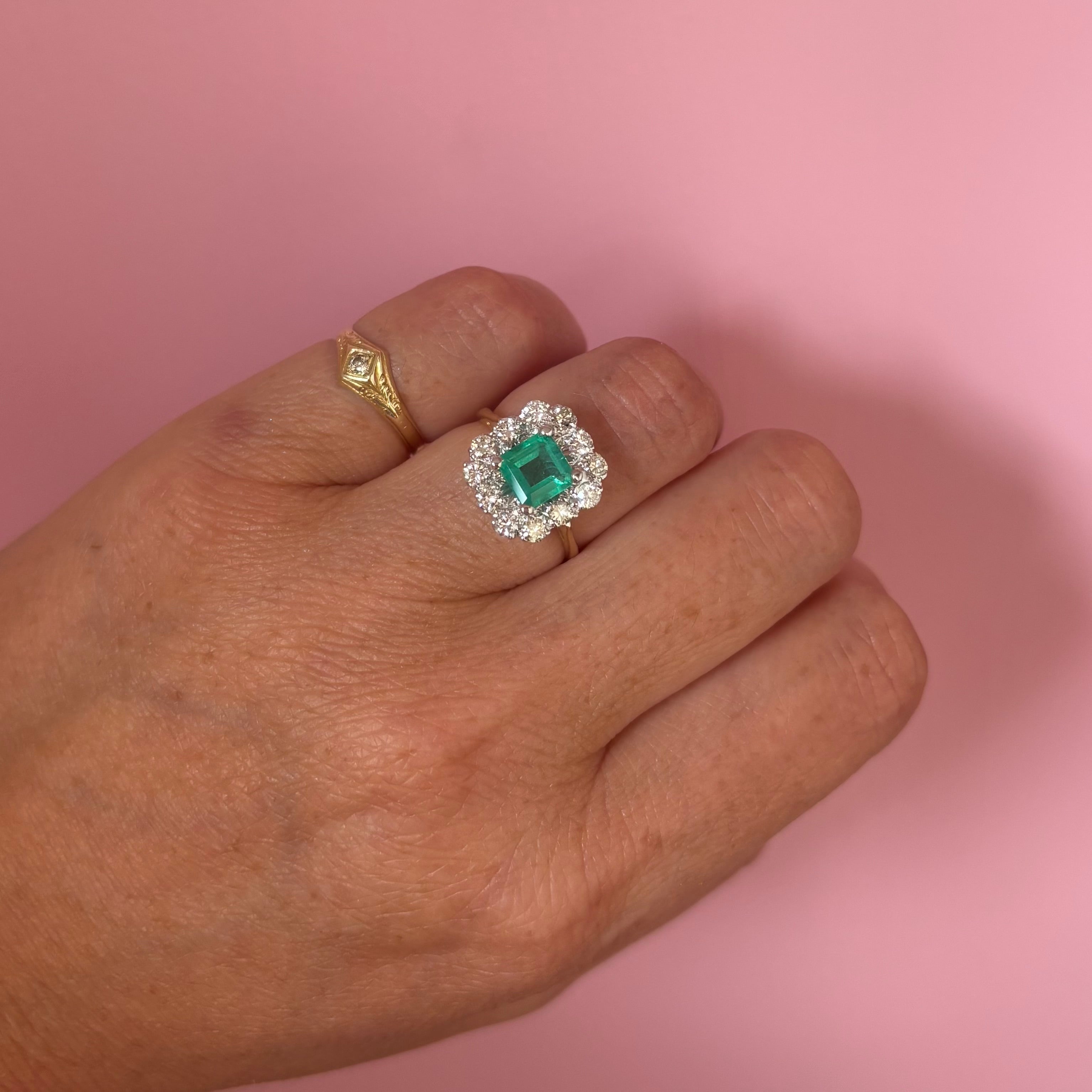 18ct gold octagon emerald and diamond cluster ring (made to order)