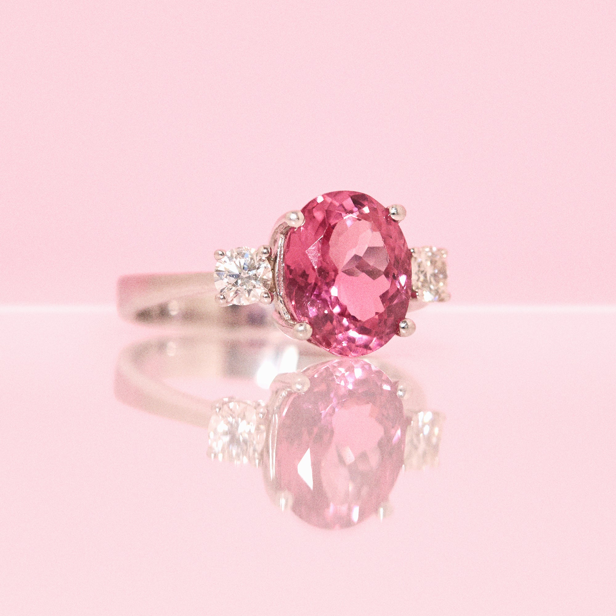 15ct white gold pink tourmaline and diamond ring