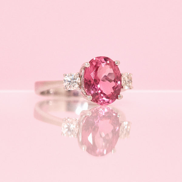 15ct white gold pink tourmaline and diamond ring
