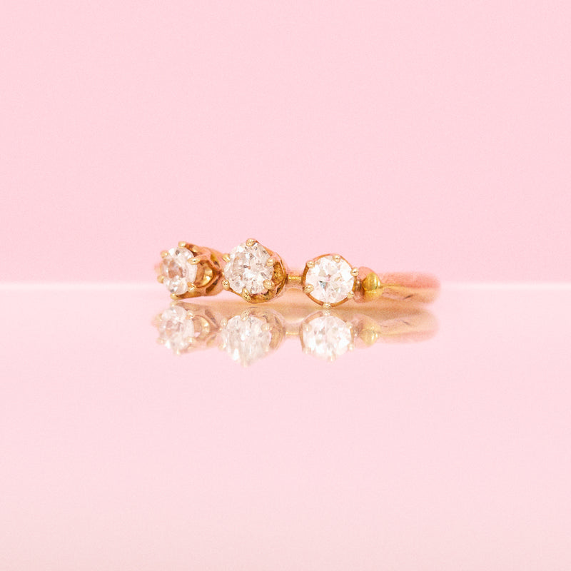 18ct gold old-cut diamond trilogy ring from 1916