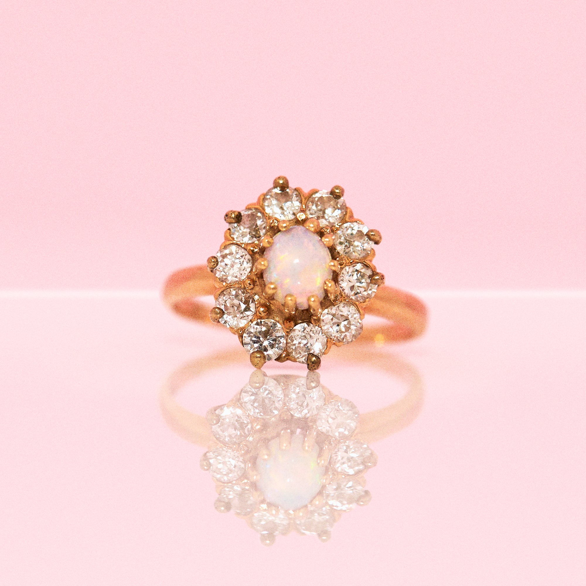 14ct gold opal and diamond cluster ring