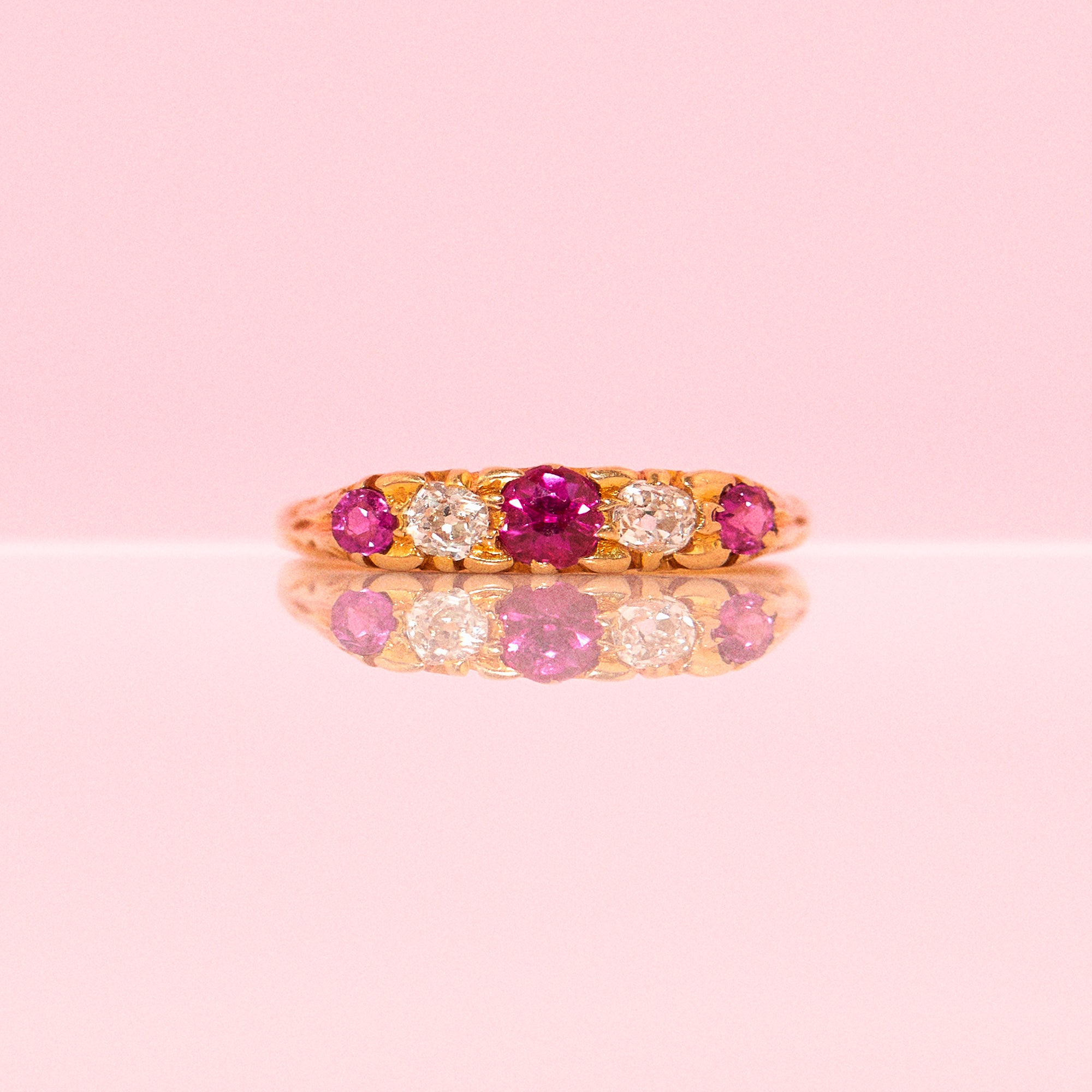 18ct gold ruby and diamond five stone ring