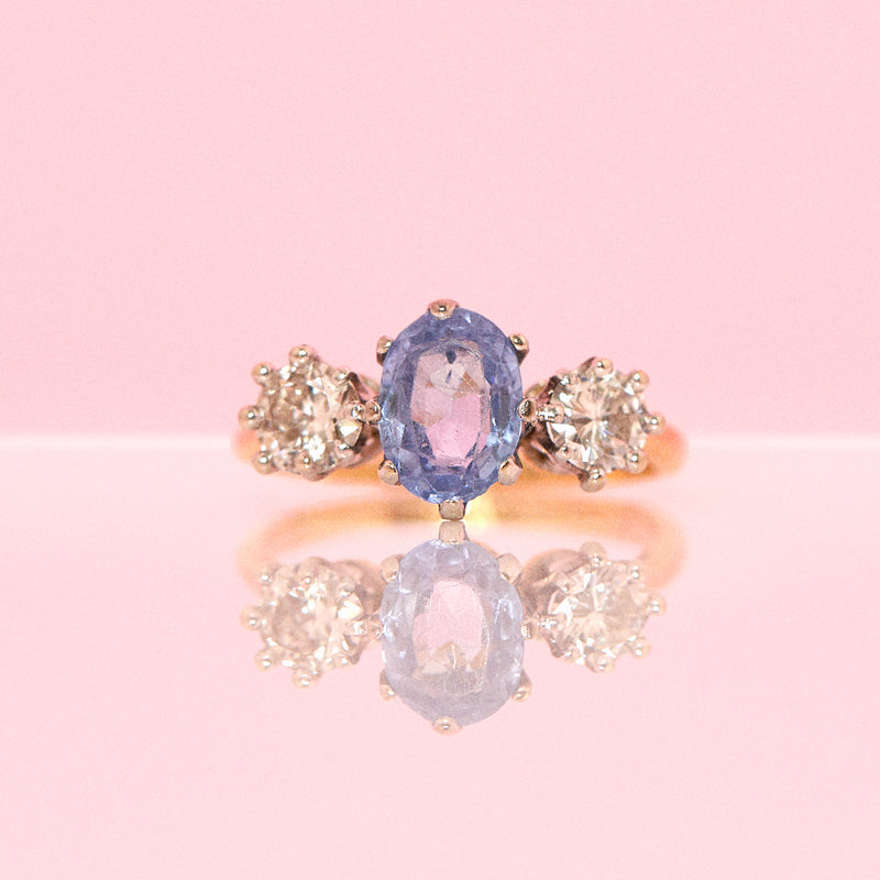 18ct gold sapphire and diamond three stone ring
