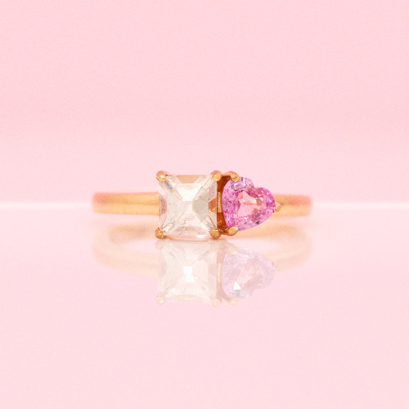 18ct gold ‘toi et moi’ pink sapphire and diamond ring
