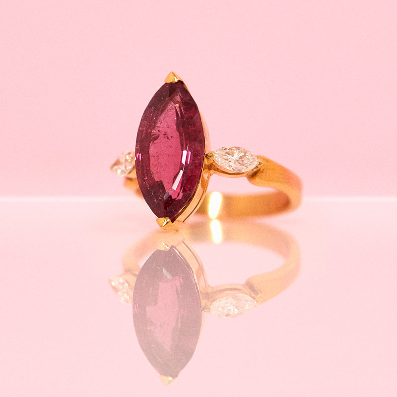 18ct gold marquise tourmaline and diamond ring