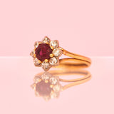 18ct gold ruby and diamond cluster ring