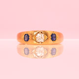 18ct gold sapphire and diamond gypsy ring