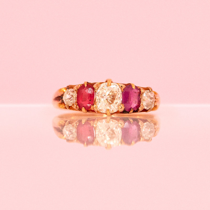 18ct gold ruby and diamond five stone ring