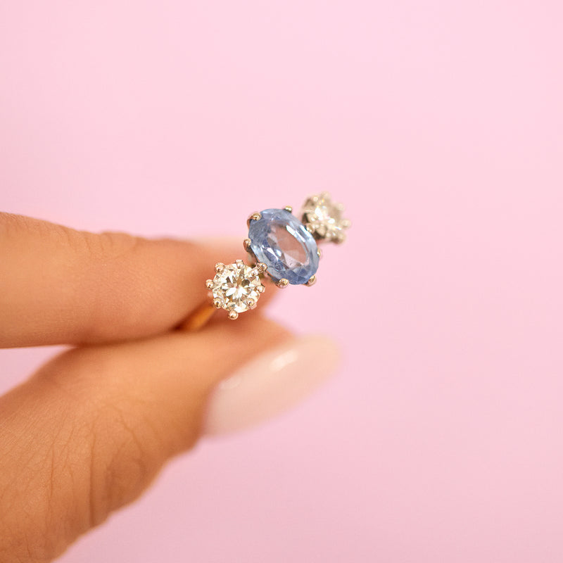 18ct gold sapphire and diamond three stone ring