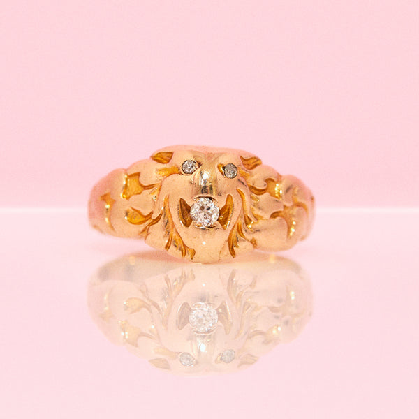 14ct gold diamond lion head ring