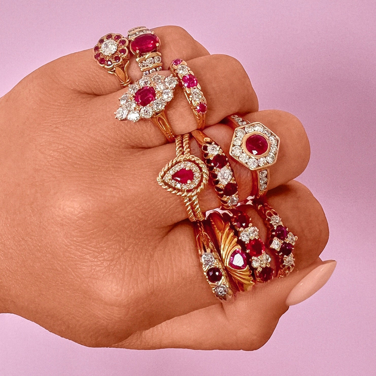 18ct gold ruby and diamond cluster ring from 1994