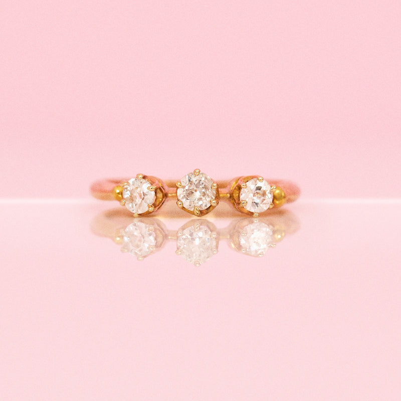 18ct gold old-cut diamond trilogy ring from 1916