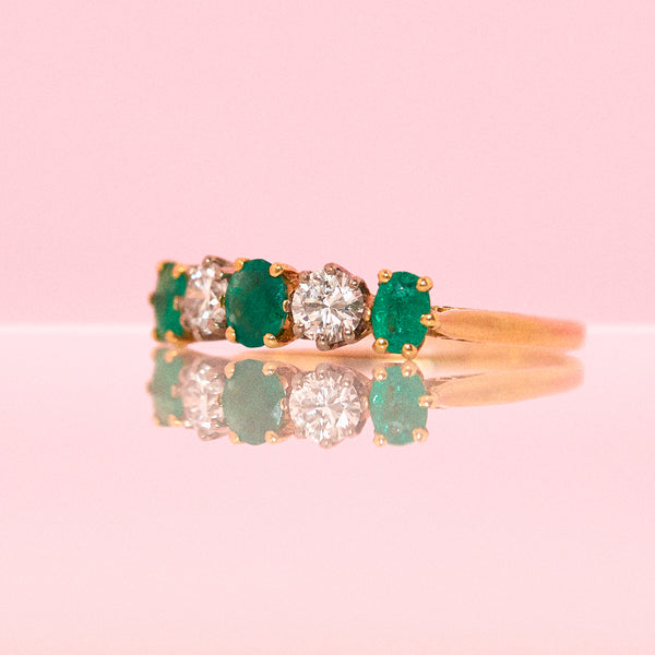 18ct gold emerald and diamond five stone ring
