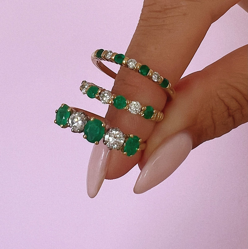 18ct gold emerald and diamond five stone ring