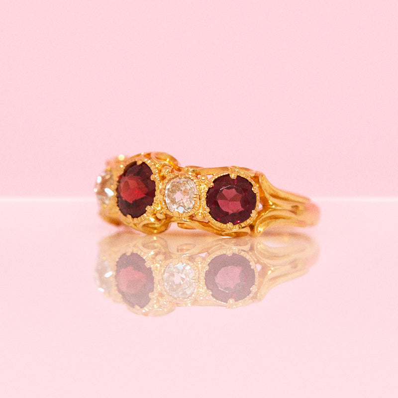 18ct gold garnet and diamond five stone ring