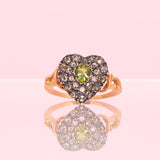 14ct gold peridot and diamond heart shaped ring