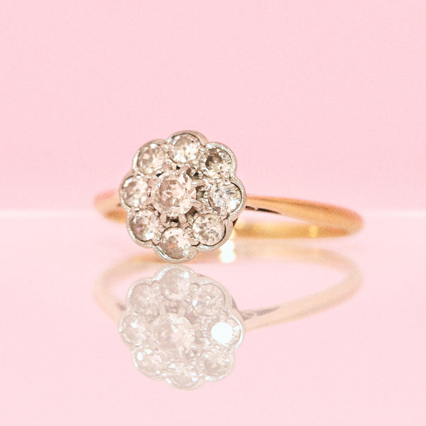18ct gold diamond Edwardian flower ring