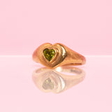 9ct gold heart shaped peridot signet ring