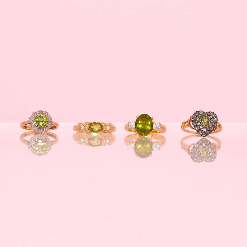 14ct gold peridot and diamond heart shaped ring