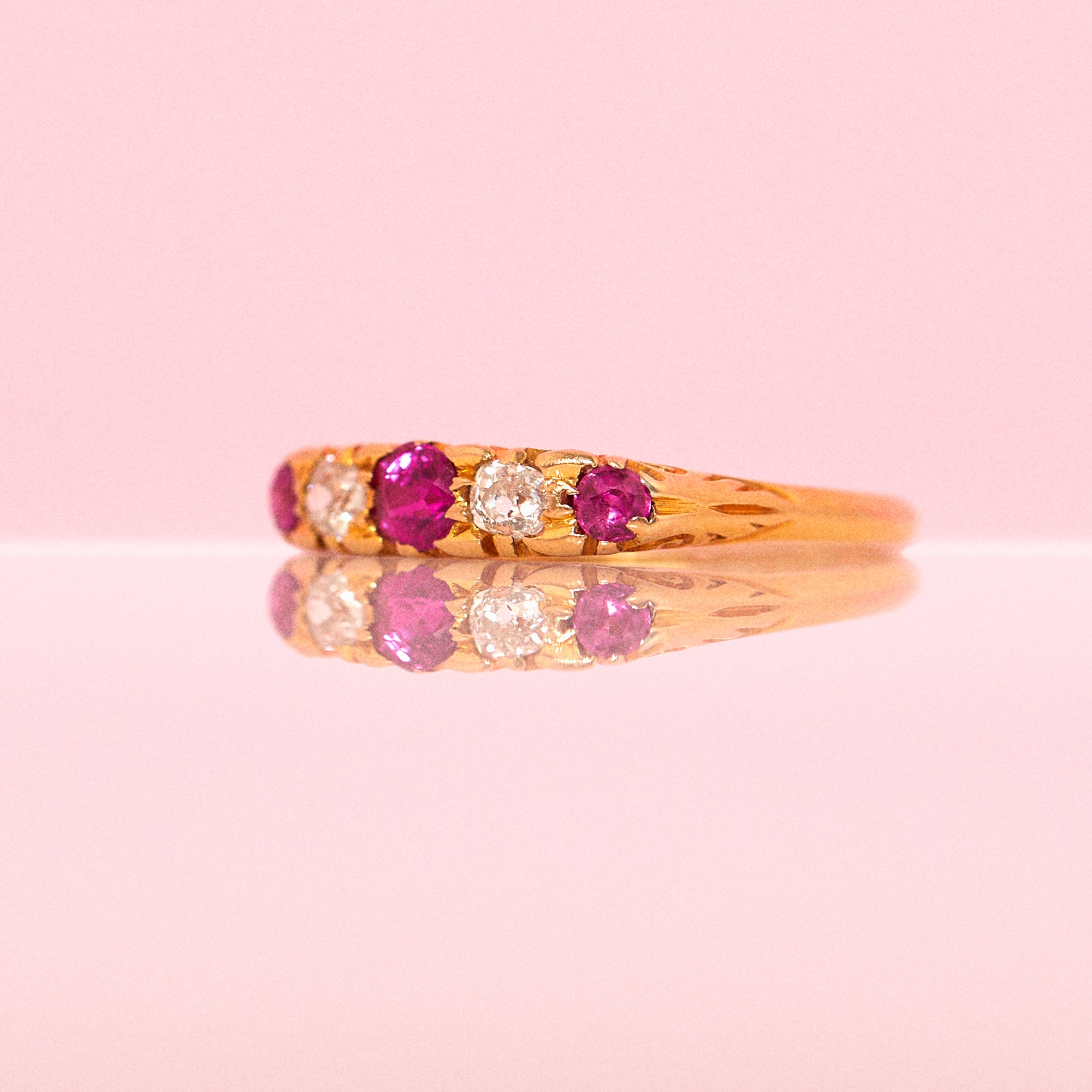 18ct gold ruby and diamond five stone ring