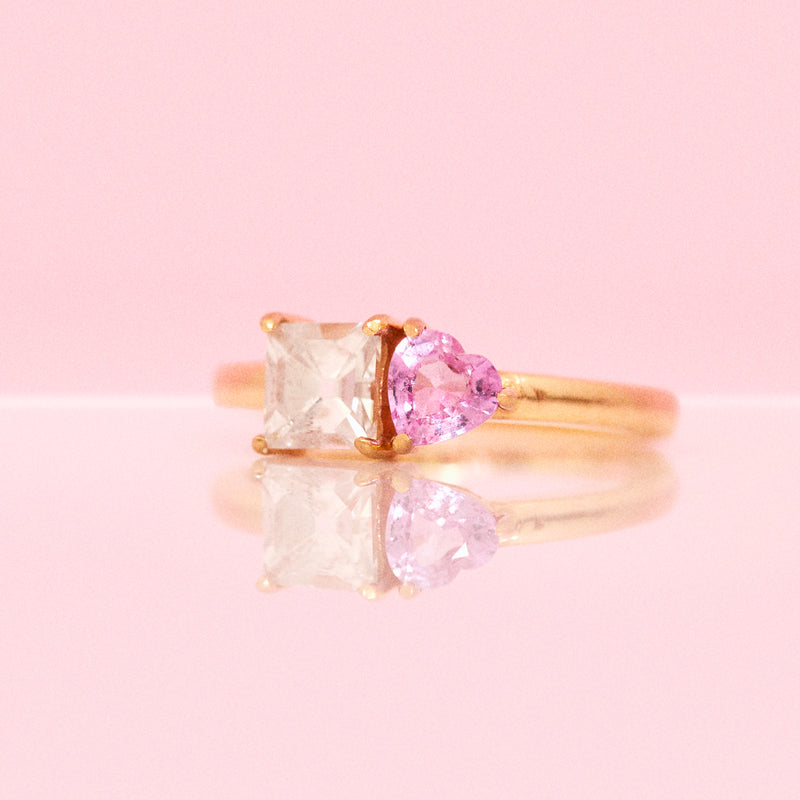 18ct gold ‘toi et moi’ pink sapphire and diamond ring