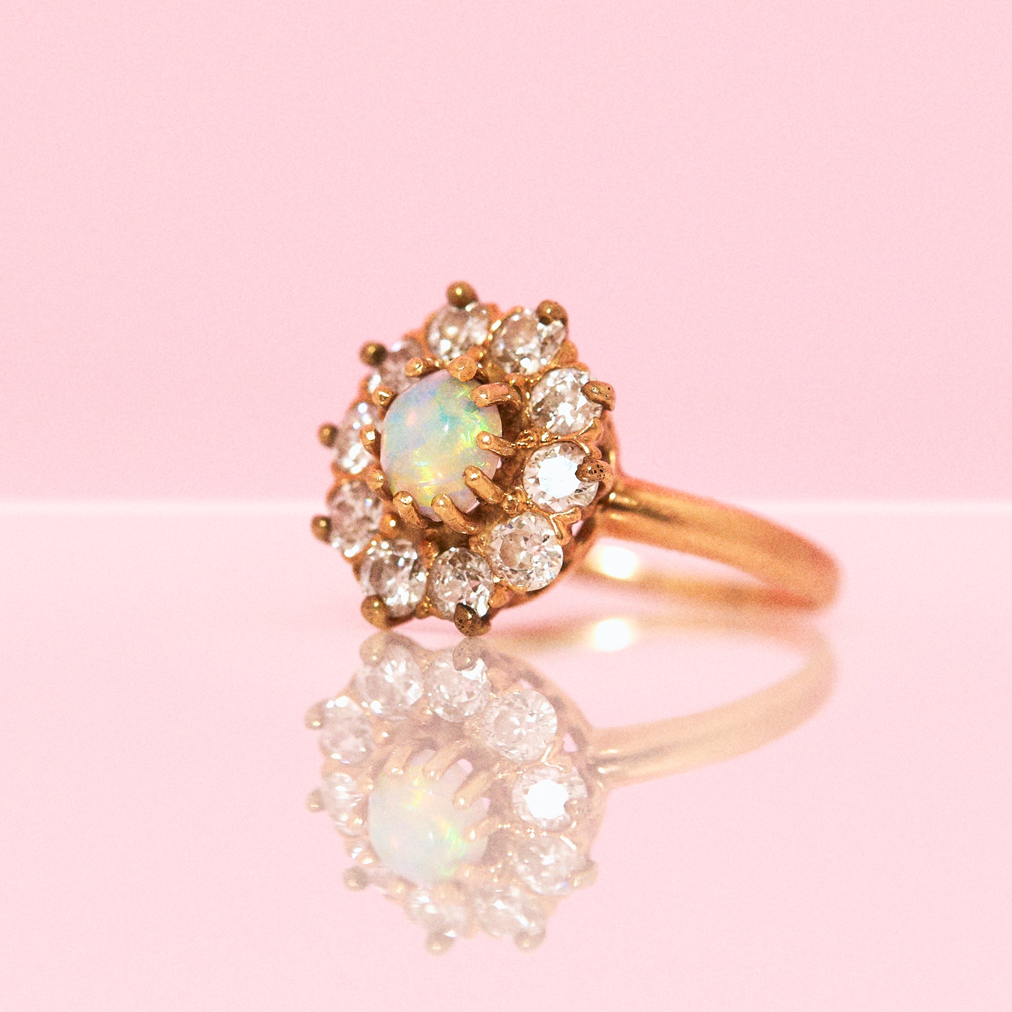 14ct gold opal and diamond cluster ring