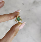 18ct gold heart shaped emerald and baguette diamond ring