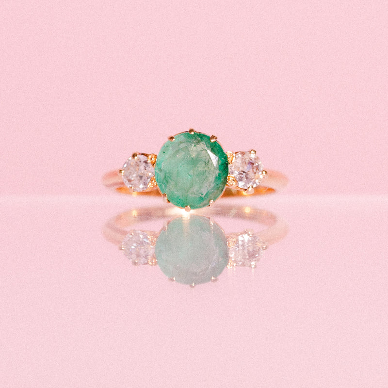 9ct gold emerald and diamond ring