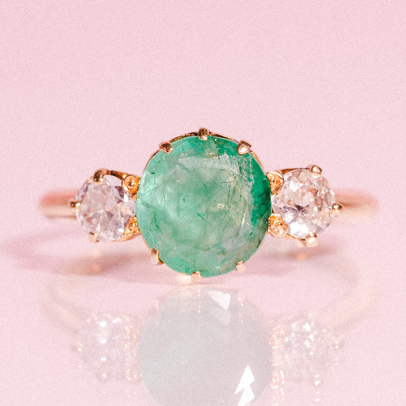 9ct gold emerald and diamond ring