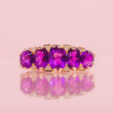 9ct gold five stone amethyst and diamond ring