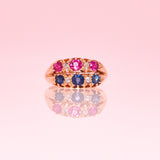 18ct gold ring set with sapphires, rubies and diamonds
