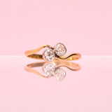 18ct gold diamond two stone cross over ring