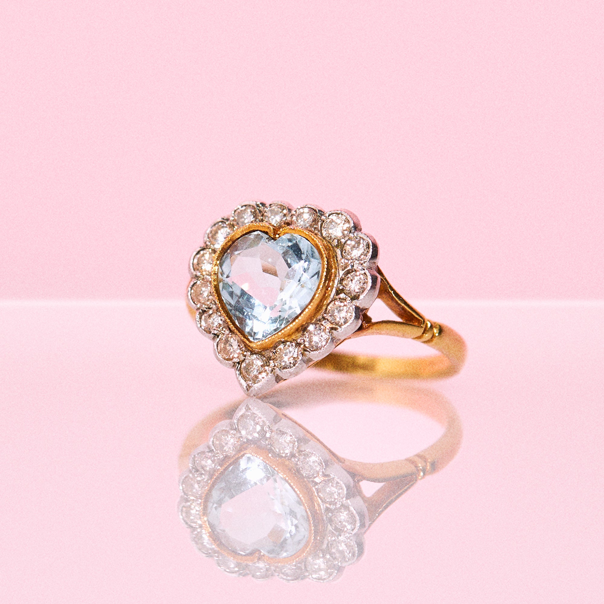 18ct gold heart-shaped aquamarine and diamond ring