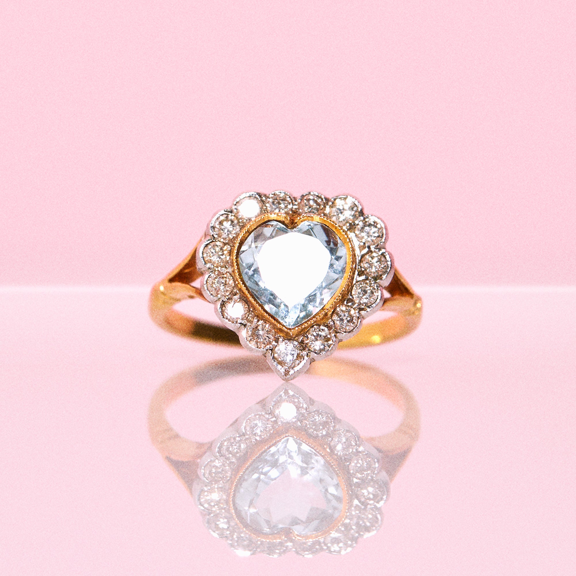 18ct gold heart-shaped aquamarine and diamond ring