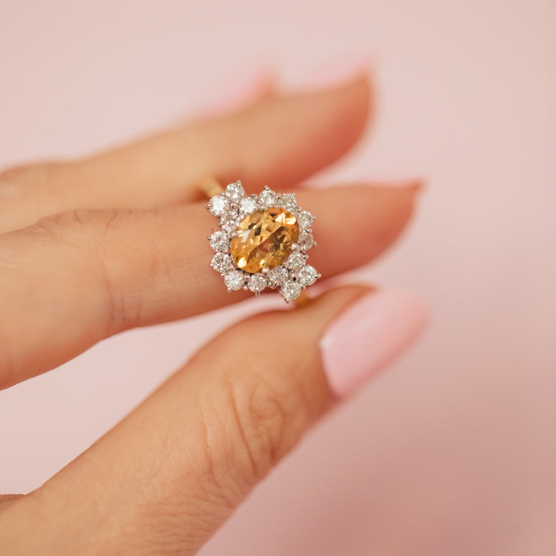 18ct gold citrine and diamond ring