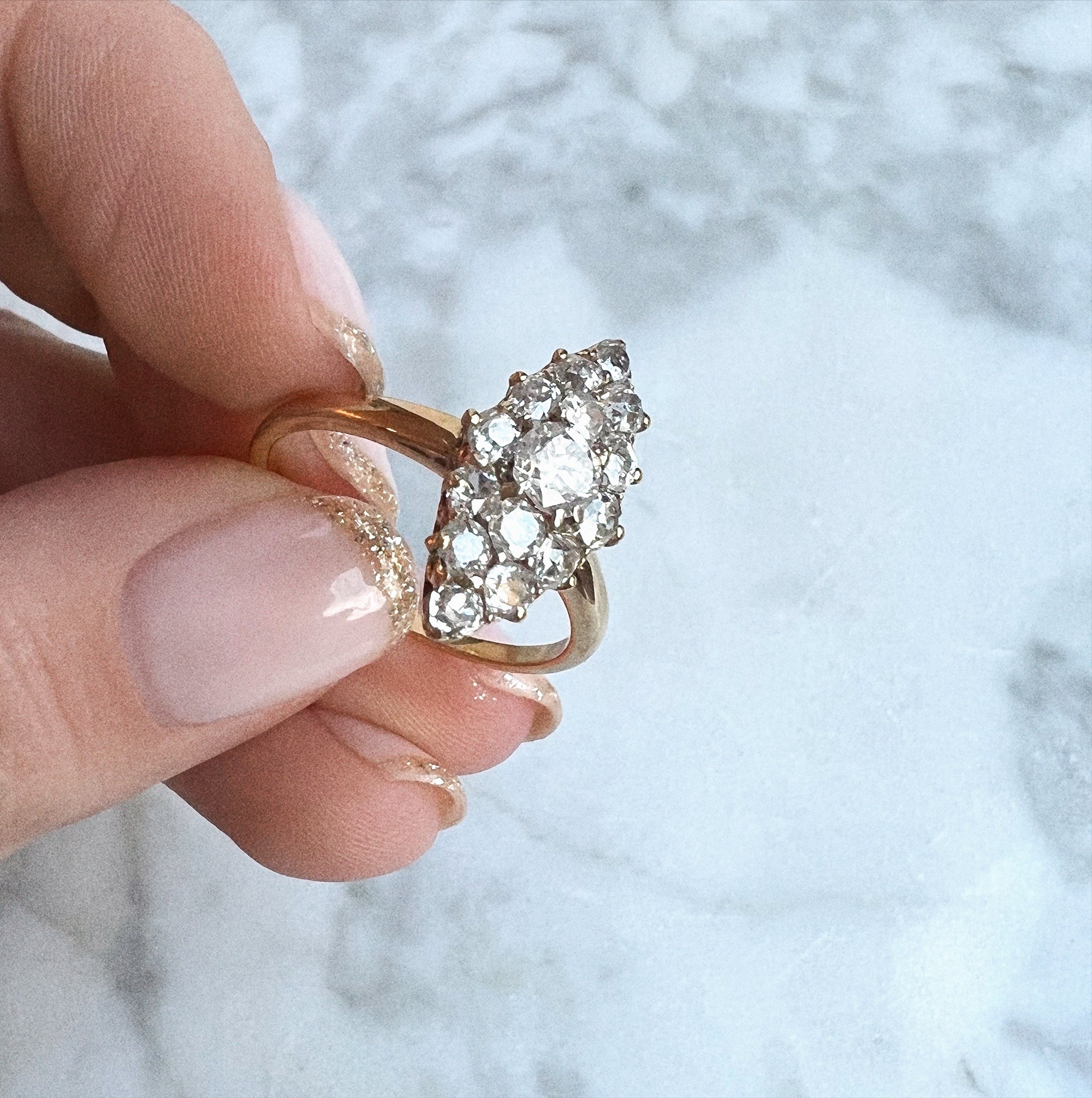 18ct gold diamond navette ring