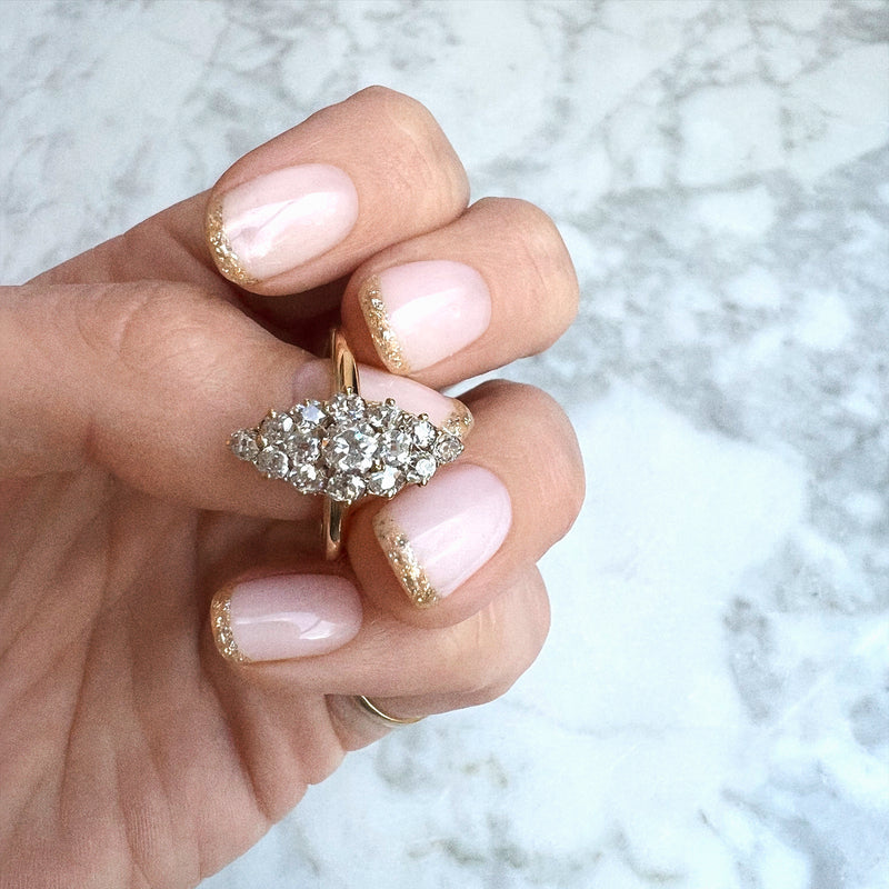 18ct gold diamond navette ring