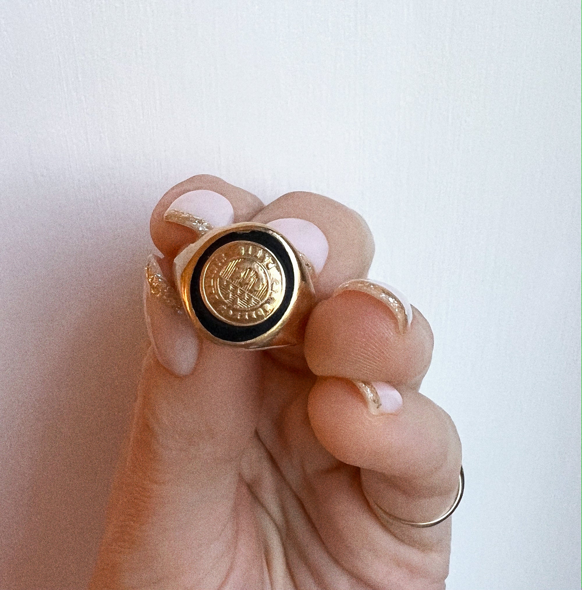 14ct gold ring set with enamel