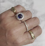 Platinum ring with a sapphire and diamonds