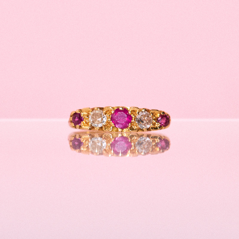 18ct gold ring set with rubies and diamonds